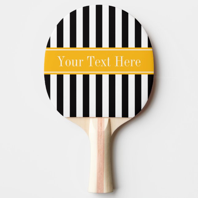 Black White Stripe Goldenrod Ribbon Name Monogram Ping-Pong Paddle (Front)