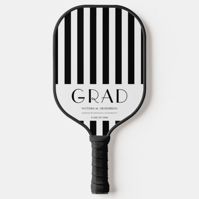 Black White Stripe Graduate Gift Pickleball Paddle (Front)