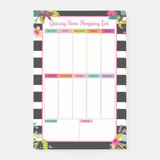 Black White Stripe Grocery Store Shopping List Post It Notes