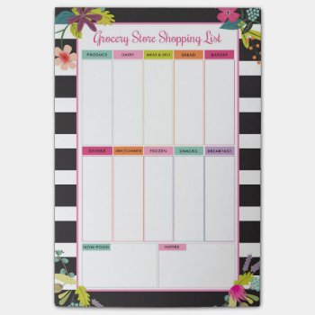 Black White Stripe Grocery Store Shopping List Post-it Notes by modernmaryella at Zazzle