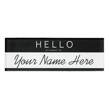 Black & White Stripe 'hello My Name Is...' Custom Name Tag by StripyStripes at Zazzle