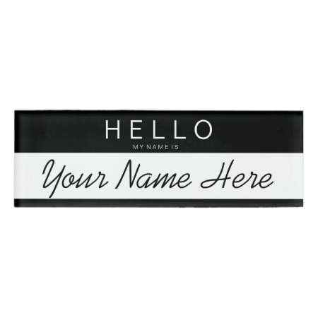 Black & White Stripe 'hello My Name Is...' Custom Name Tag
