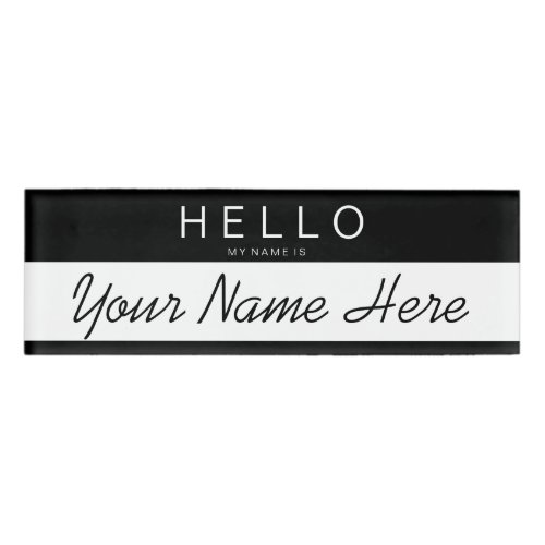 Black  White Stripe Hello My Name is Custom Name Tag