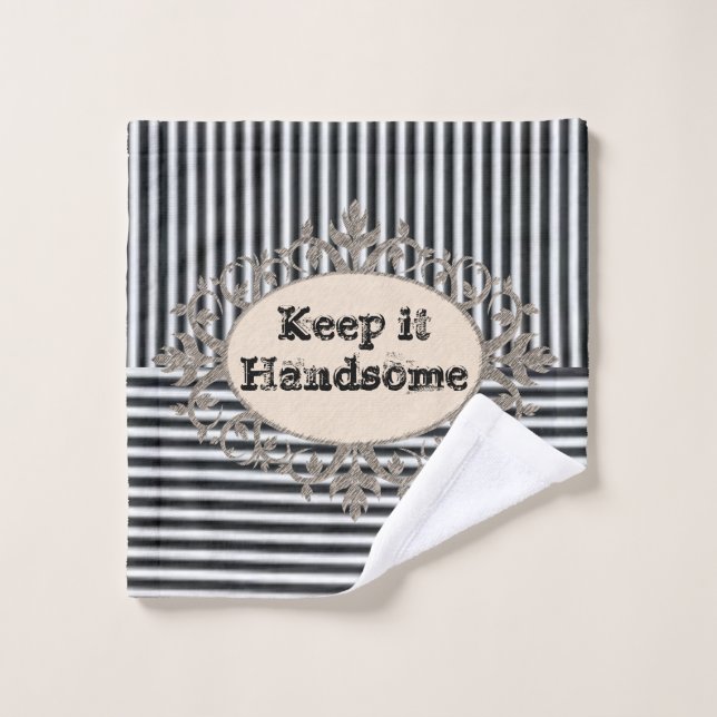 Black White Stripe Keep HandsomeBathroom Towel Set (Wash Cloth)