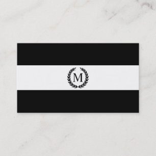 Black & White Stripe Laurel Wreath Monogram Business Card