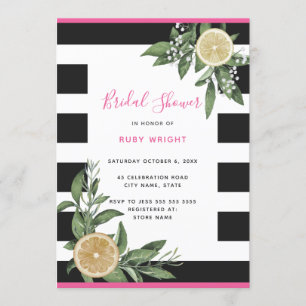 Black White Stripe Lemon Pink Bridal Shower Invitation