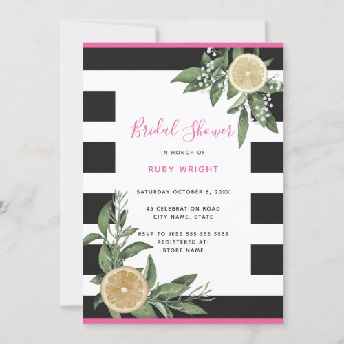 Black White Stripe Lemon Pink Bridal Shower Invitation
