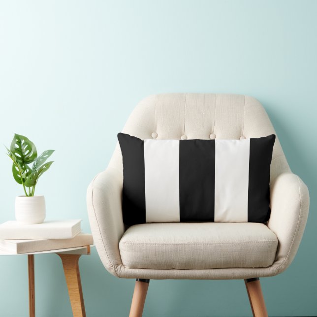 Black White Stripe Lumbar Pillow (Chair)