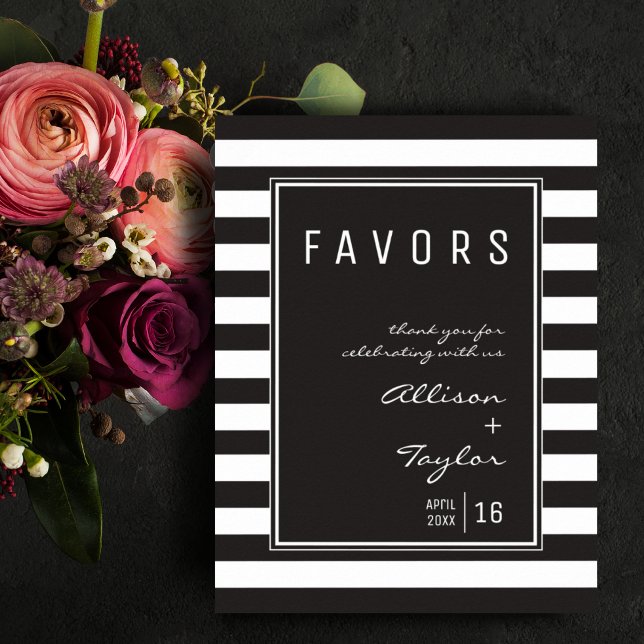 Black White Stripe Minimalist Wedding Favor Sign (Creator Uploaded)