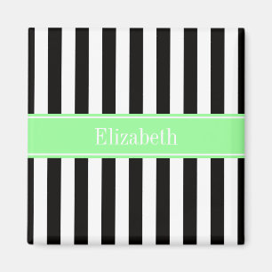 Black White Stripe Mint Ribbon Name Monogram Magnet