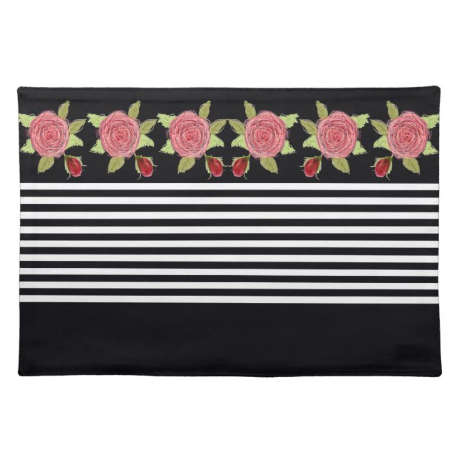 Black White Stripe Modern Cloth Placemat (Front)