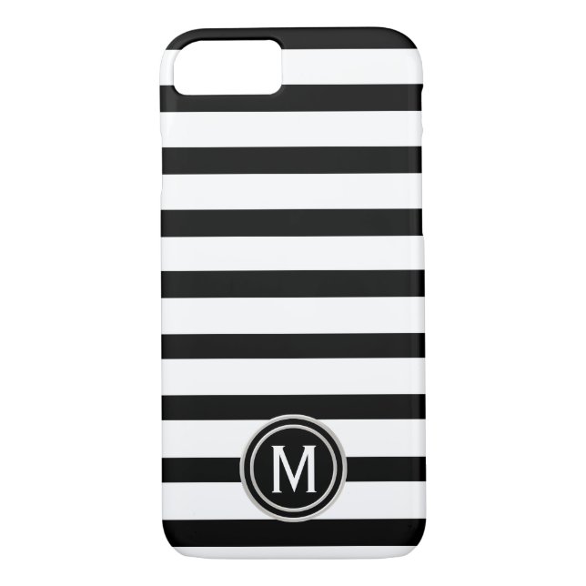 Black & White Stripe Monogram Case-Mate iPhone Case (Back)