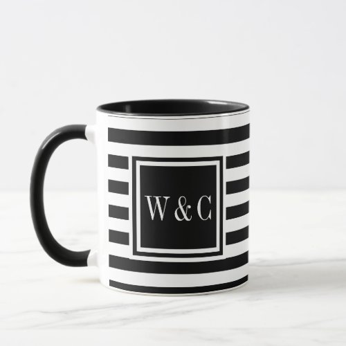 Black White Stripe Monogram Mug