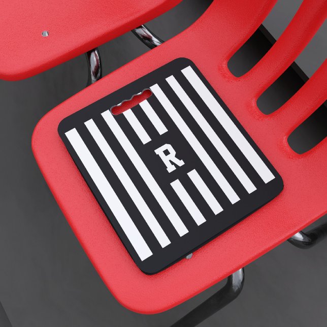 Black & White Stripe Monogram Stadium Seat Cushion (A black and white striped seat cushion inspired by a football referee. Just add your initial)