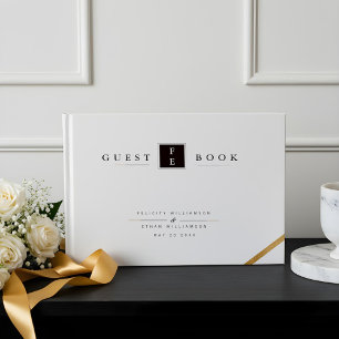 Black White Stripe Monogram Wedding Guest Book