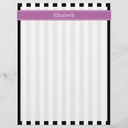 Black White Stripe Orchid Ribbon Name Monogram (Front)