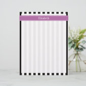 Black White Stripe Orchid Ribbon Name Monogram (Standing Front)