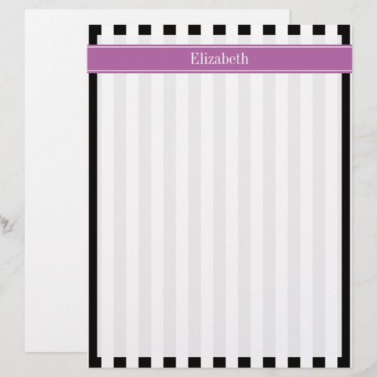 Black White Stripe Orchid Ribbon Name Monogram (Front/Back)