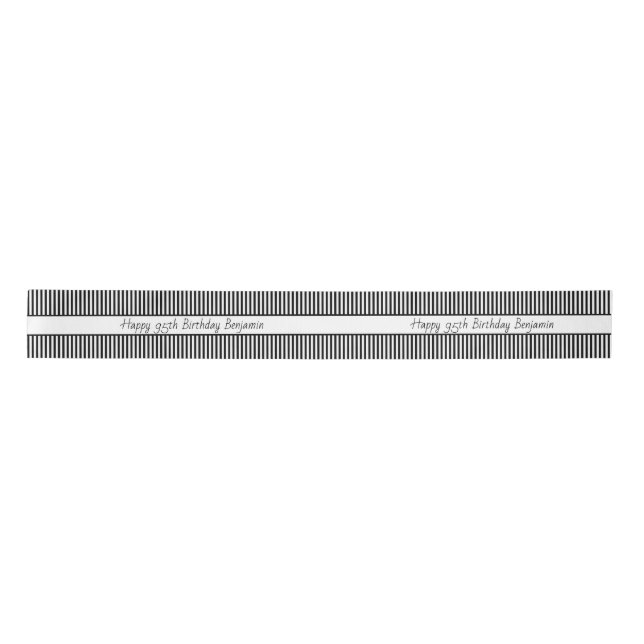Black/White Stripe Pattern Happy Birthday Satin Ribbon (Front)