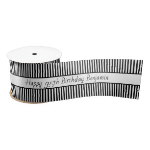 Black/White Stripe Pattern Happy Birthday Satin Ribbon