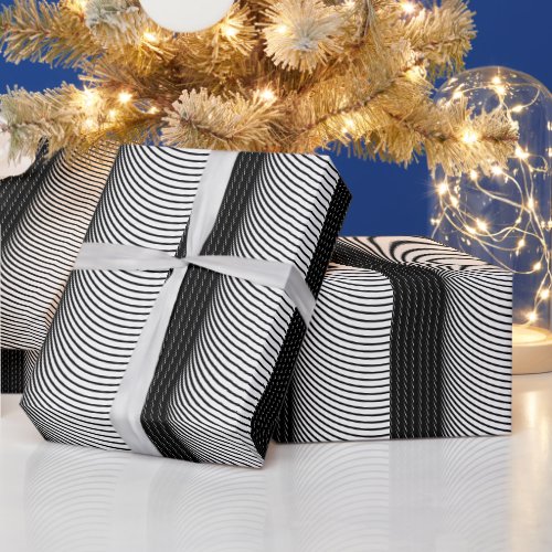 Black White Stripe Pattern Wedding Holiday Trendy Wrapping Paper