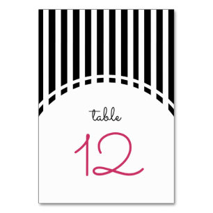 Black White Stripe Pattern Wedding Table Number