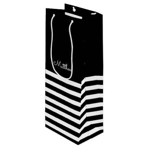Black  White Stripe Pattern Wedding Wine Gift Bag