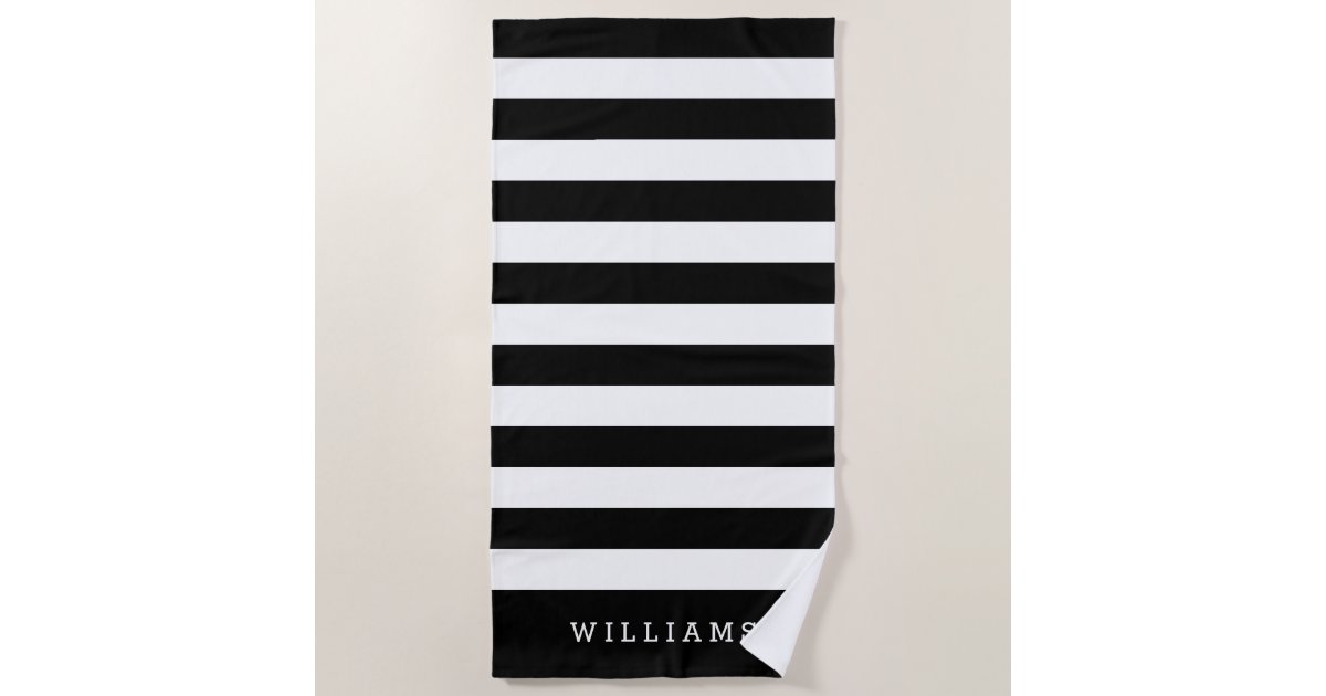 Black And White Stripe Personalized Beach Towel 
