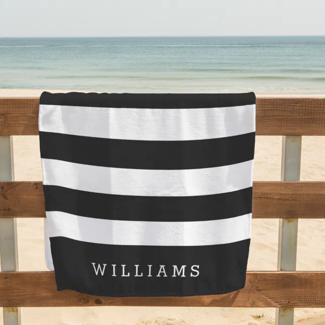 Black And White Stripe Personalized Beach Towel Zazzle