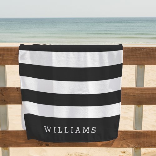 Black  White Stripe Personalized Beach Towel