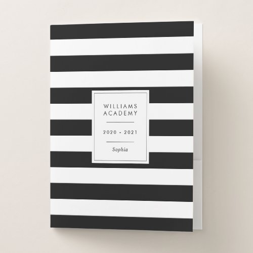 Black  White Stripe Personalized Homeschool Pocket Folder