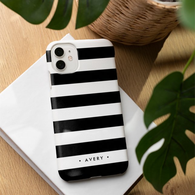 Black & White Stripe Personalized iPhone Case (Creator Uploaded)