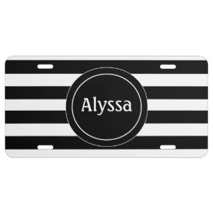 Black White Stripe Personalized License Plate