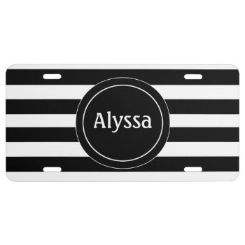 Black White Stripe Personalized License Plate by mybabytee at Zazzle