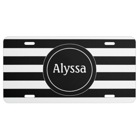 Black White Stripe Personalized License Plate