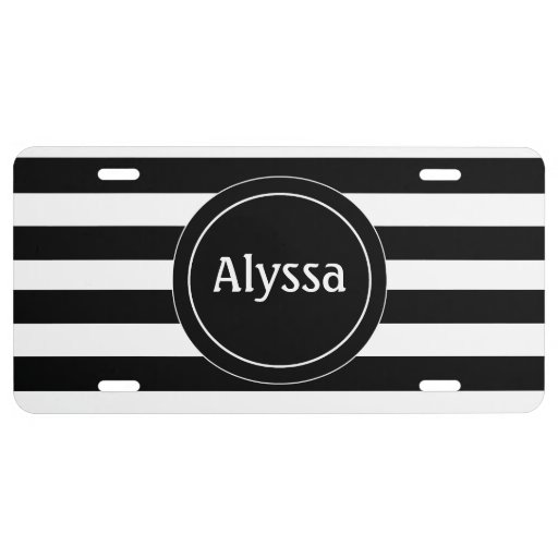 Black White Stripe Personalized License Plate | Zazzle