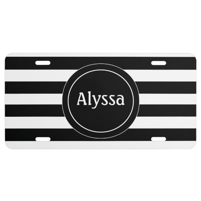 Black White Stripe Personalized License Plate (Front)
