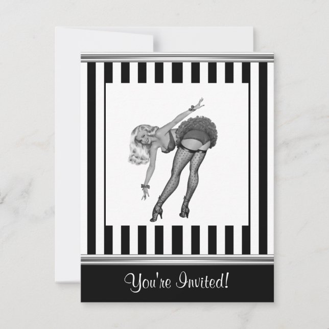 Black & White Stripe Pin-Up Girl 19 Invitation (Front)