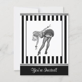 Black & White Stripe Pin-Up Girl 19 Invitation