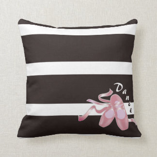 Black & White Stripe, Pink Ballet Pointe Shoes Throw Pillow
