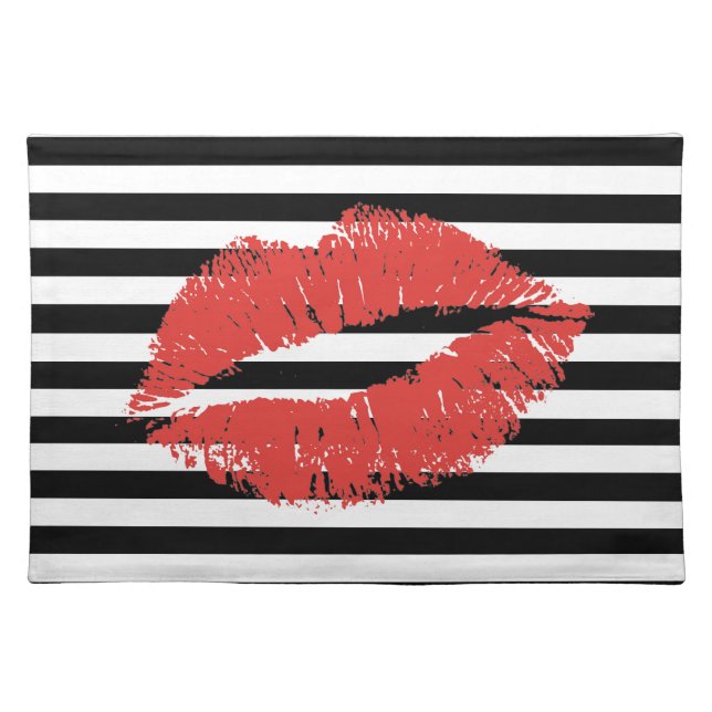 Black & White Stripe Placemat Red Lips (Front)
