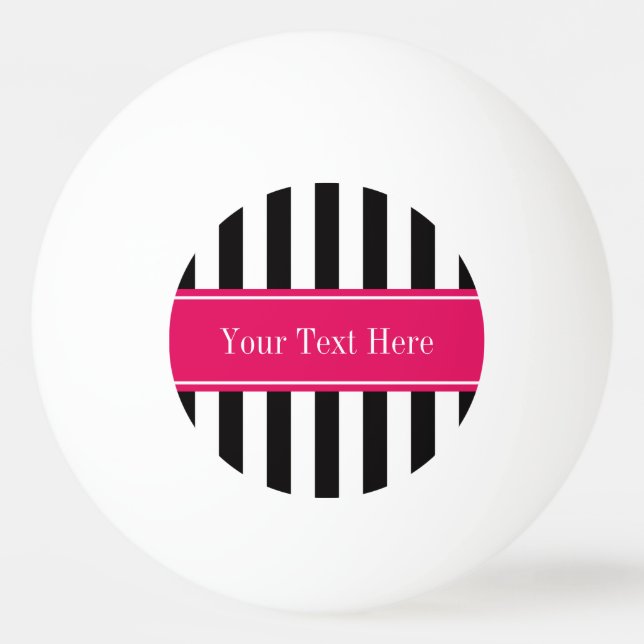 Black White Stripe Raspberry Ribbon Name Monogram Ping-Pong Ball (Front)