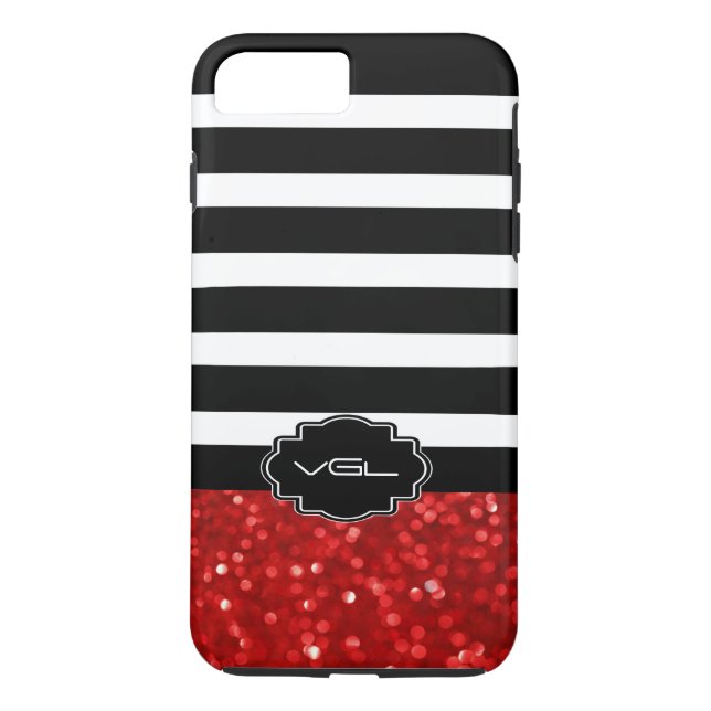 Black & White Stripe & Red Glitter Case-Mate iPhone Case (Back)