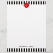 Black White Stripe Red Quatrefoil 3 Monogram (Front)