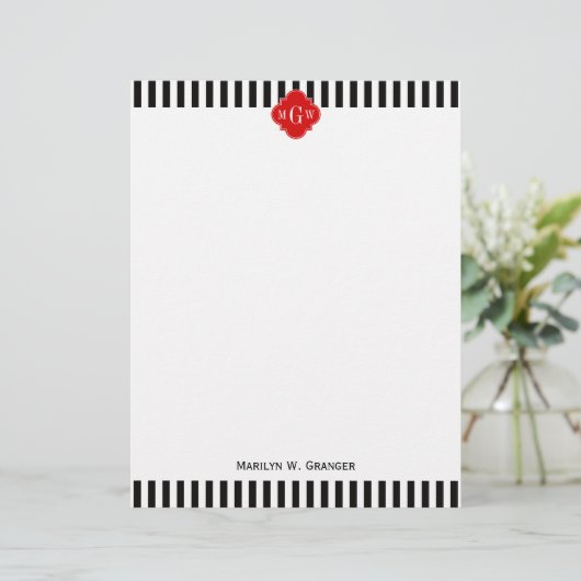 Black White Stripe Red Quatrefoil 3 Monogram (Standing Front)