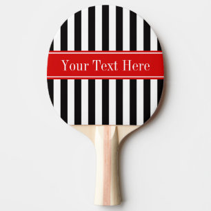 Black White Stripe Red Ribbon Name Monogram Ping-Pong Paddle