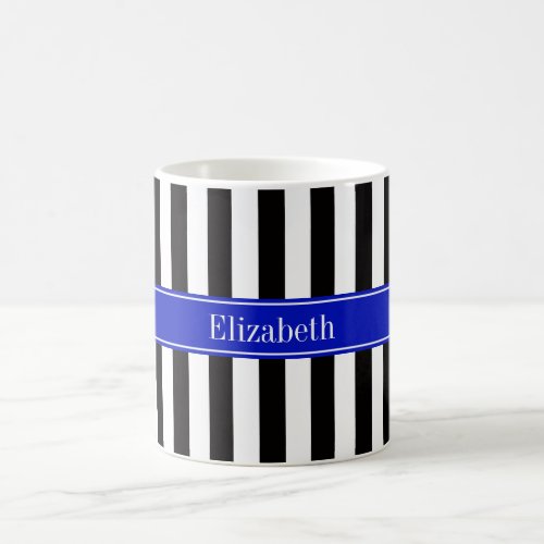 Black White Stripe Royal Blue Ribbon Name Monogram Coffee Mug