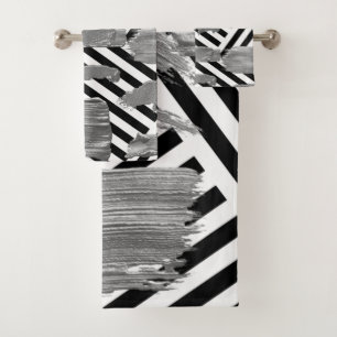 Black & White Stripe Silver Bathroom Towel Sets