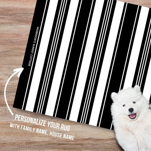 Black White Stripe Simple Modern Custom Text  Rug