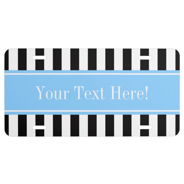 Black White Stripe Sky Blue Name Monogram License Plate (Front)